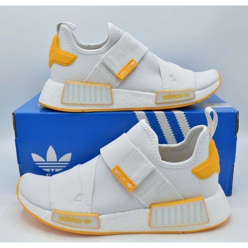 Adidas Originals Womens Size 9 NMD R1 Strap White Collegiate Gold Slip On Shoes‎